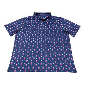 LRD‎ Mens 2XL Golf Polo Cocktail Drink All Over Print Performance Stretch Party